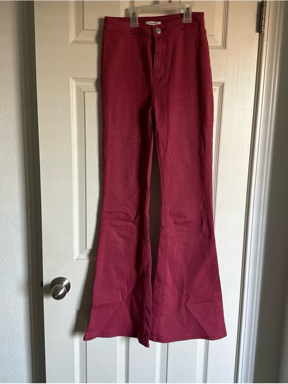 Forever 21 Wine-Red Flared High-Rise Jeans